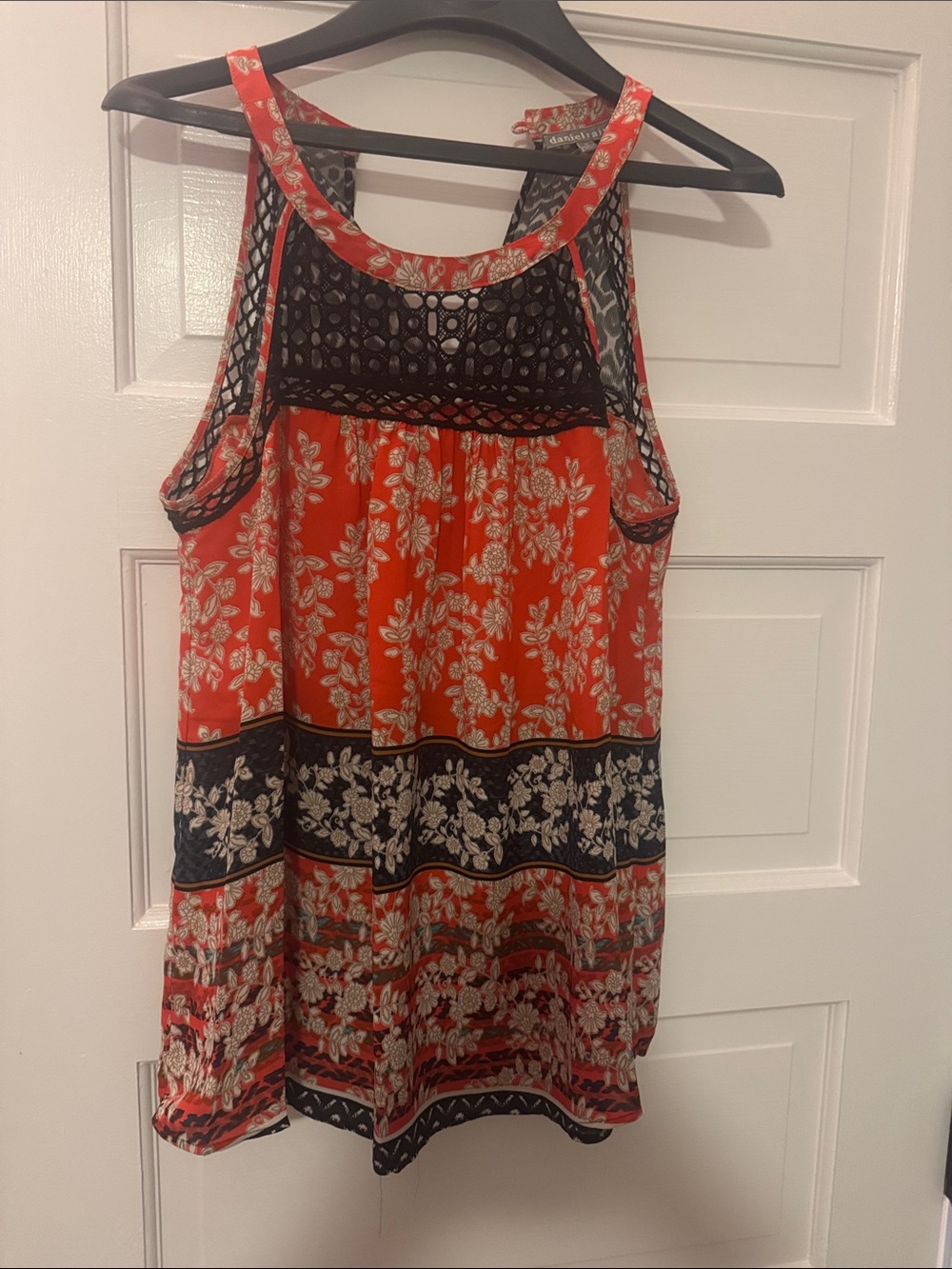 Daniel Rainn Red Floral Sleeveless Top with Black Accent
